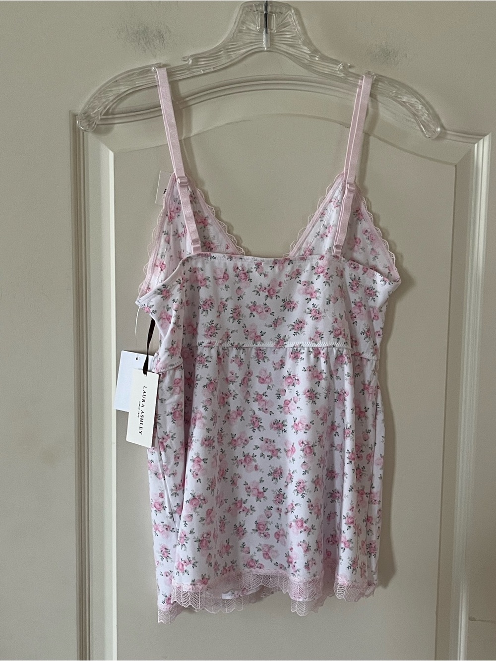 Laura Ashley “Pink Roses” Floral Lace-Trim Sleep Set, Cami & shorts Size Large - Picture 12 of 16
